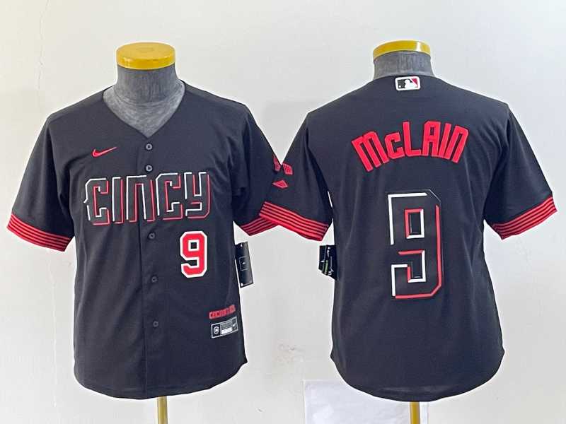 Youth Cincinnati Reds #9 Matt McLain Number Black 2023 City Connect Cool Base Stitched Jersey->mlb youth jerseys->MLB Jersey